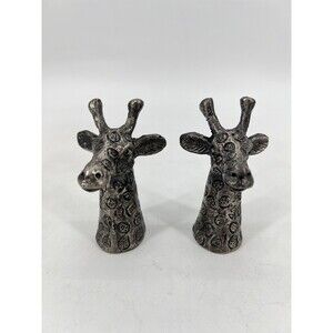 Vintage Giraffe  Salt and Pepper Shakers Pewter Silver Plated 4"